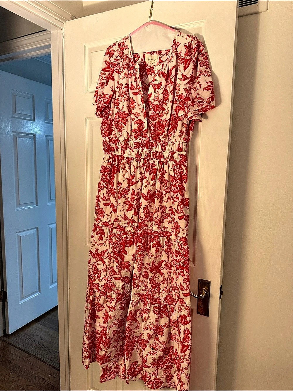 Anthropologie Floral Maxi Dress in White & Red